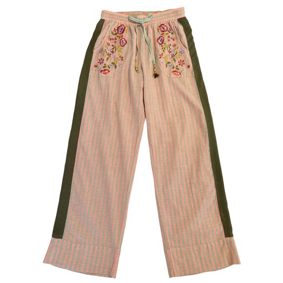 SMALL Aratta Silent Journey Boho Seven Hills Embroidered Stripe Wide Leg Pants - Picture 2 of 14